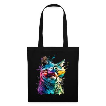 Cat Sunglasses Cool Splash Colorful Colorful - Tote Bag - black - Front