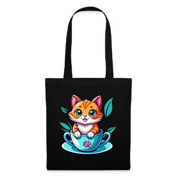 Chat en tasse - Sac en tissu - noir - Devant