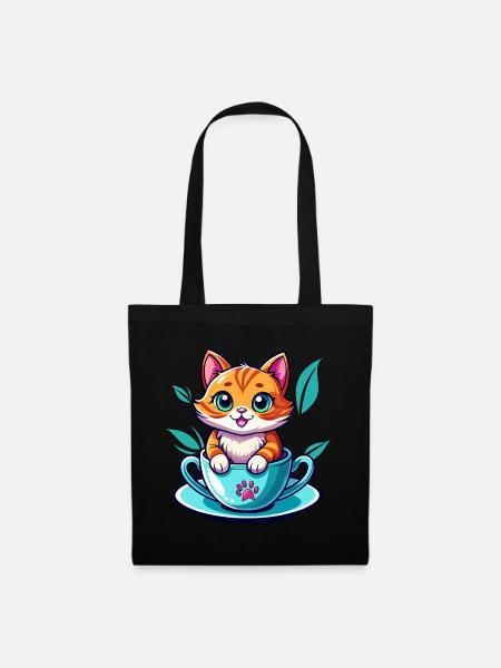 Cat in cup - Tote Bag - black