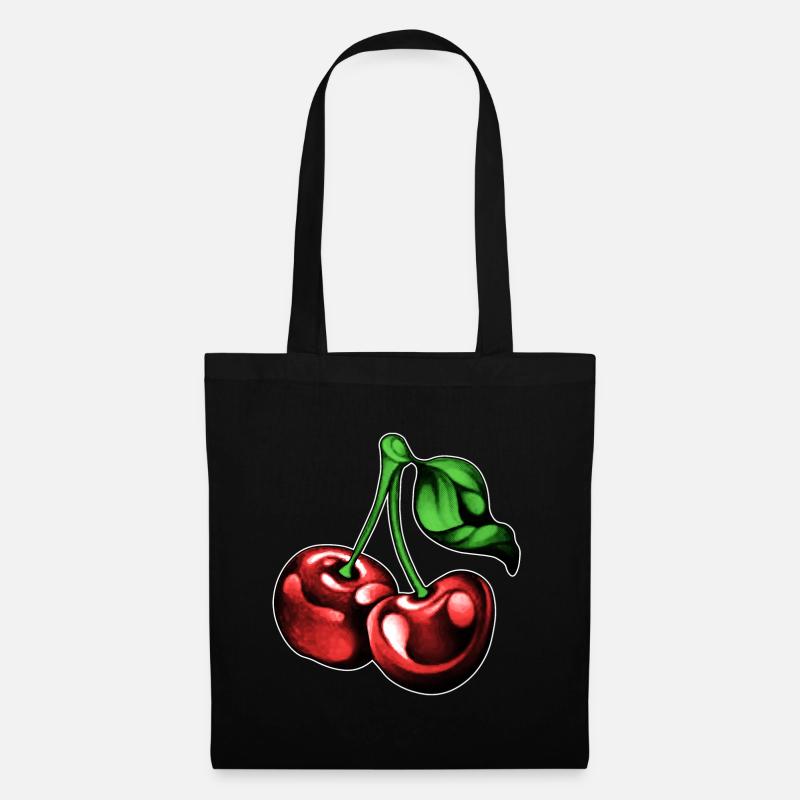 Kirschen in Brusttasche - Stoffbeutel - Schwarz
