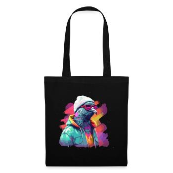 Taube mit Sonnenbrille Bunt Coole Tauben Vogel - Stoffbeutel - Schwarz - Vorne