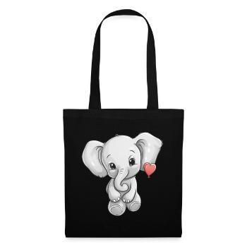 Elefant mit Herz - Stoffbeutel - Schwarz - Vorne