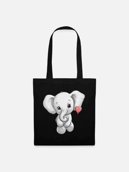 Elefant mit Herz - Stoffbeutel - Schwarz