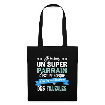 Parrain Filleul Cadeau Baptême Fille Famille - Sac en tissu - noir - Devant