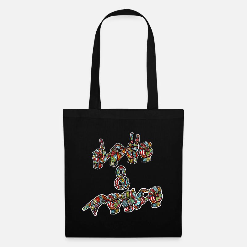 Love and Peace - Design mit Gebärdensprache - Stoffbeutel - Schwarz