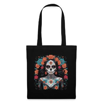 La Muerte - Wunderschöner Gothic Totenkopf Frau Design - Stoffbeutel - Schwarz - Vorne