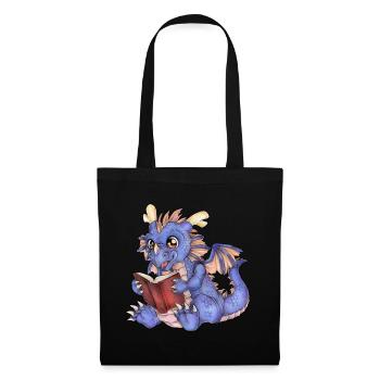 Niedlicher Lesender Drache Fantasy Geschenkidee - Stoffbeutel - Schwarz - Vorne