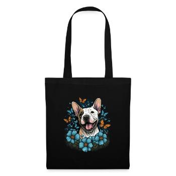 Cheerful Bull Terrier with flowers and butterfly - Tote Bag - black - Front
