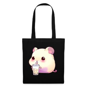 Kawaii Hamster mit Bubble Tea - Stoffbeutel - Schwarz - Vorne