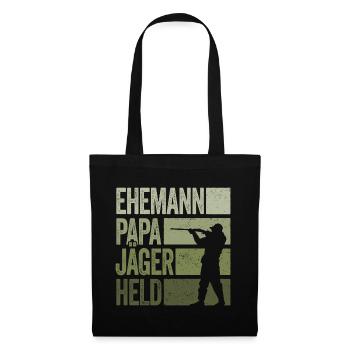 Ehemann Papa Jäger Held Rotwild Jagd Jagen Lustig - Stoffbeutel - Schwarz - Vorne