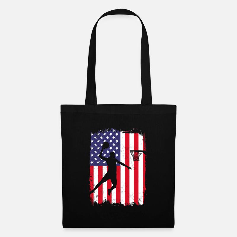 Basketball mit USA-Flagge - Stoffbeutel - Schwarz