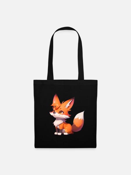 Entzückender Chibi Fuchs - Stoffbeutel - Schwarz