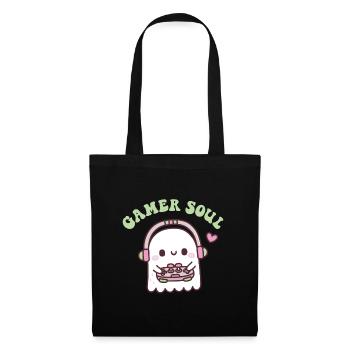 Cute Ghost Playing Video Games Gamer Soul Funny Pu - Tote Bag - black - Front