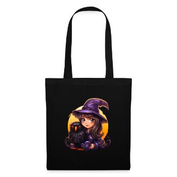 Mignonne petite sorcière avec corbeau - Sac en tissu - noir - Devant