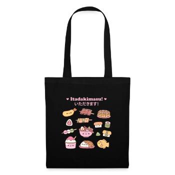 Cute Yummy Japan Food Doodles Set Itadakimasu - Tote Bag - black - Front