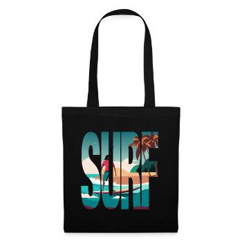 Surfeur, Surfergirl, Plage, Soleil - Sac en tissu - noir - Devant