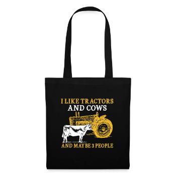 i like tractor and cows and maybe 3 people - Tote Bag - black - Front