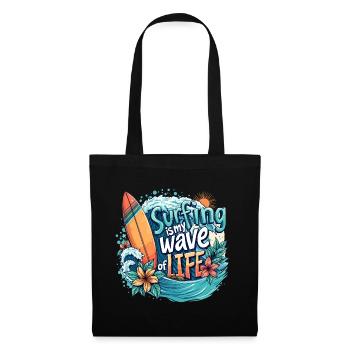 Surfing is My Wave of Life – Surfer & Ozean - Stoffbeutel - Schwarz - Vorne