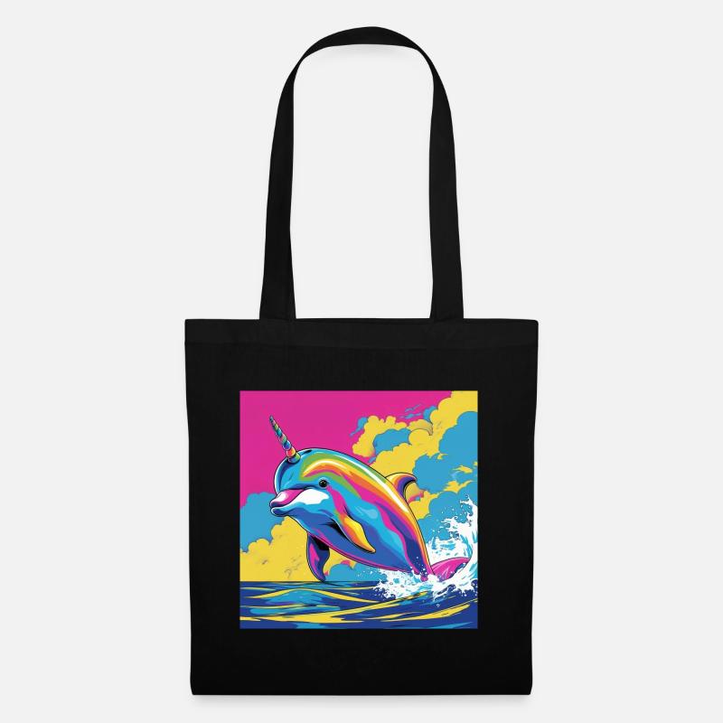 Pop Art Regenbogen Einhorn Delfin - Stoffbeutel - Schwarz