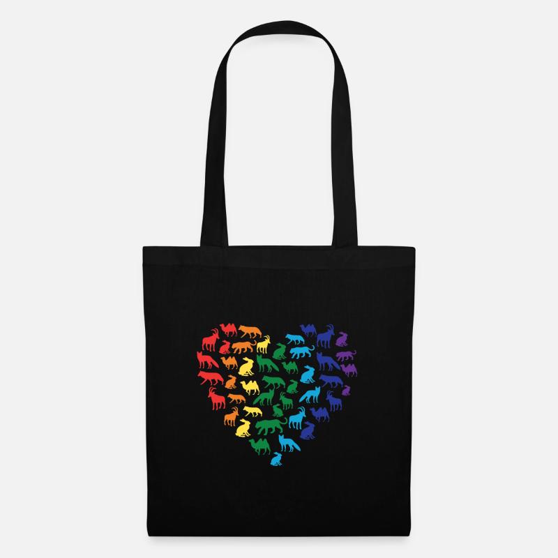 Tierliebe - Regenbogen Herz - Stoffbeutel - Schwarz