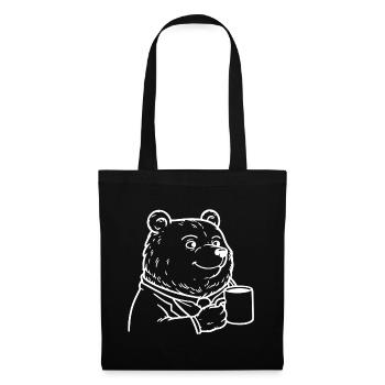 Ours avec tasse à café - Ours avec tasse de café - Sac en tissu - noir - Devant