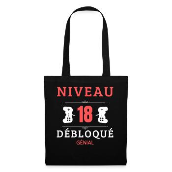 Niveau 18 débloqué - Génial ! - Sac en tissu - noir - Devant