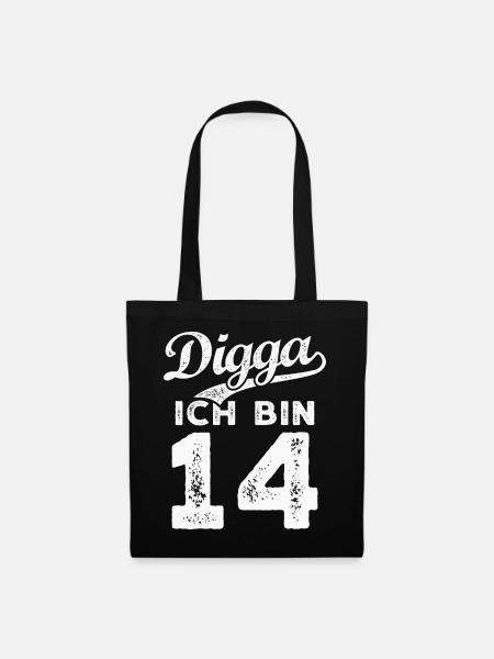 Digga Ich Bin 14 Jahre 14. Geburtstag - Stoffbeutel - Schwarz