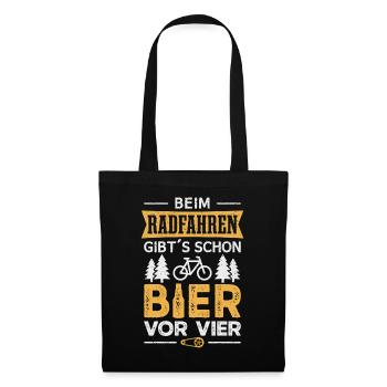 Fahrrad Radfahrer Bier Saufen - Stoffbeutel - Schwarz - Vorne