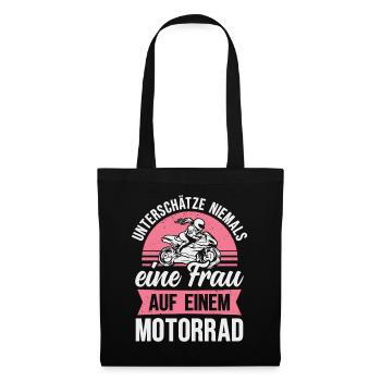 Motorrad Frau Bikerin Motorradfahrerin - Stoffbeutel - Schwarz - Vorne