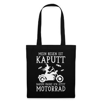 Motorrad Hexe Bikerin Motorradfahrerin Biker Frau - Stoffbeutel - Schwarz - Vorne
