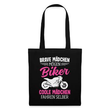 Motorrad Bikerin Motorradfahrerin Biker Frau - Stoffbeutel - Schwarz - Vorne