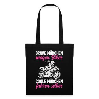Motorrad Bikerin Motorradfahrerin Biker Frau - Stoffbeutel - Schwarz - Vorne