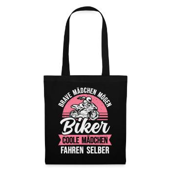 Motorrad Bikerin Motorradfahrerin Biker Frau - Stoffbeutel - Schwarz - Vorne