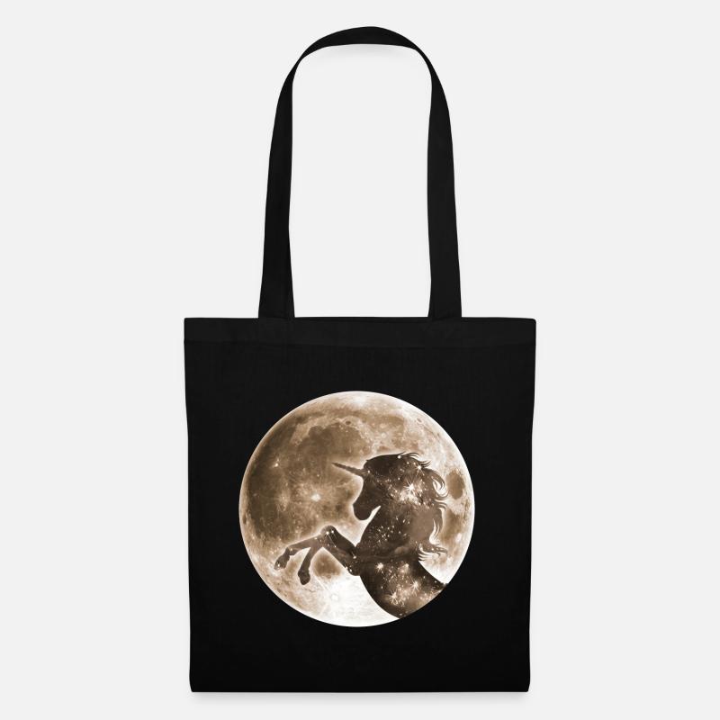 Magisches Einhorn, Vollmond Mond, Space - Stoffbeutel - Schwarz