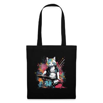 Cat Drummer Music Animal Drums Wild Cat - Sac en tissu - noir - Devant