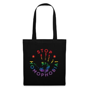 Le drapeau LGBT colore l’empreinte de la main arrête l’homophobie signe - Sac en tissu - noir - Devant