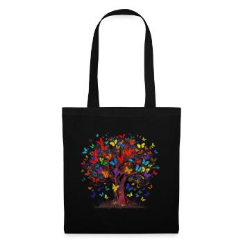 Papillon Arbre Papillons colorés Mouches - Sac en tissu - noir - Devant