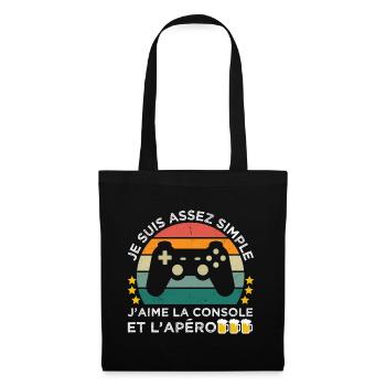 J' aime la console et l' apéro humour gaming rétro - Sac en tissu - noir - Devant