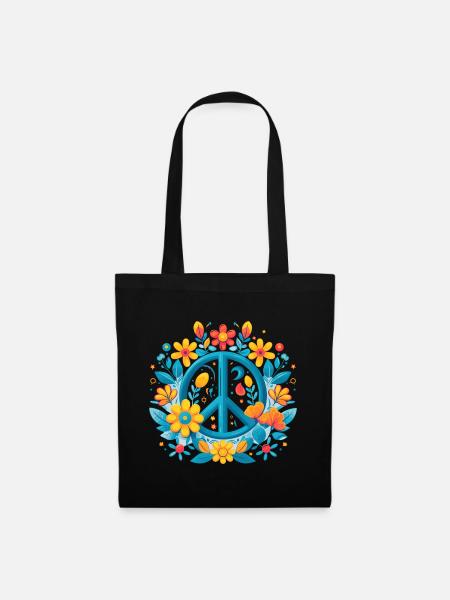 Peace Love 60's 70's Groovy Costume Flowers - Sac en tissu - noir