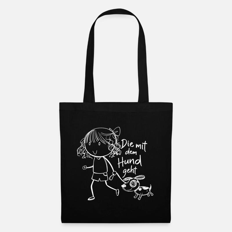Die mit dem Hund geht TShirt Spruch Frauchen - Stoffbeutel - Schwarz