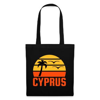 Chypre (demi-soleil, palmier, deux oiseaux) - Sac en tissu - noir - Devant