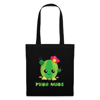 FREE HUGS - Süßer Comic Kaktus Geschenk Shirts - Stoffbeutel - Schwarz - Vorne