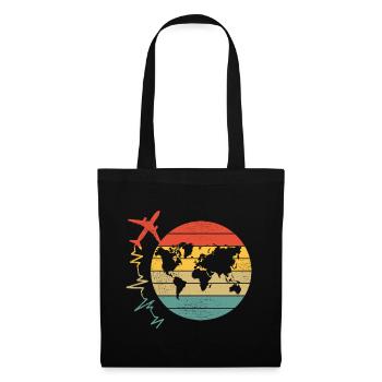 Airplane Pilot Flyer World Map Heartbeat Travel - Tote Bag - black - Front