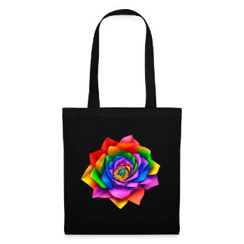 Lebendige 3D Regenbogenblume - Stoffbeutel - Schwarz - Vorne