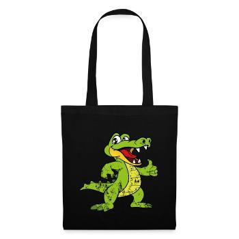 Retro Vintage Grunge Style Krokodil Alligator - Stoffbeutel - Schwarz - Vorne