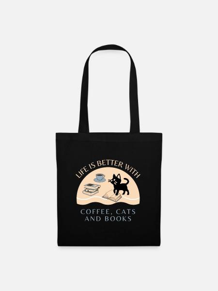 Coffee, Cats and Books - Stoffbeutel - Schwarz