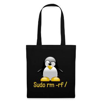 Sudo rm -rf / Programmierer Tux Pinguin Coding - Stoffbeutel - Schwarz - Vorne