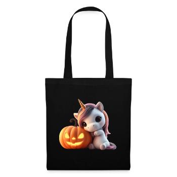 Cute unicorn leaning on pumpkin halloween - Tote Bag - black - Front