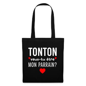 Tonton Veux-tu être Mon Parrain Futur Parrain - Sac en tissu - noir - Devant