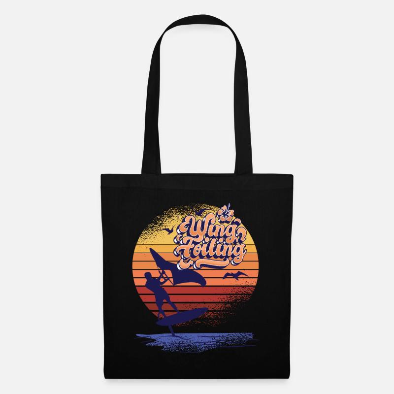 Wing Foiling vintage Surfing Geschenk - Stoffbeutel - Schwarz